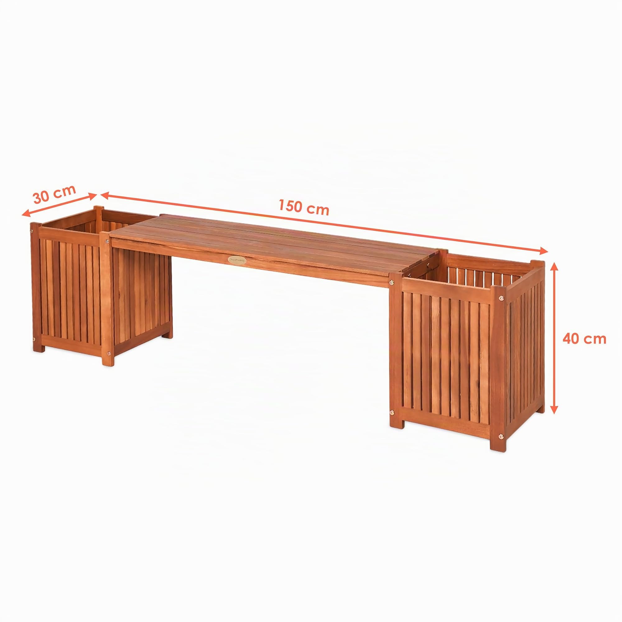 Spetebo Banco de madera de acacia con jardinera integrada – 150 x 40 cm – Banco de jardín con maceta de madera FSC – Banco para flores, banco de parques, banco de madera con macetero, muebles de