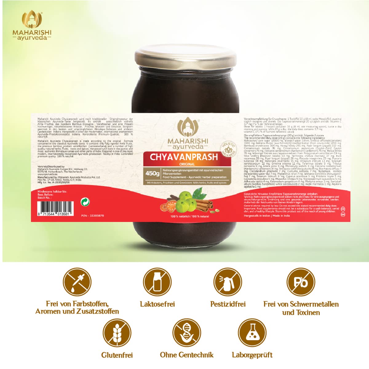 Chyavanprash (Amla Jam) - Maharishi Ayurveda original - Fabricado según la receta original de los textos ayurvédicos clásicos - Tarro de 450 g