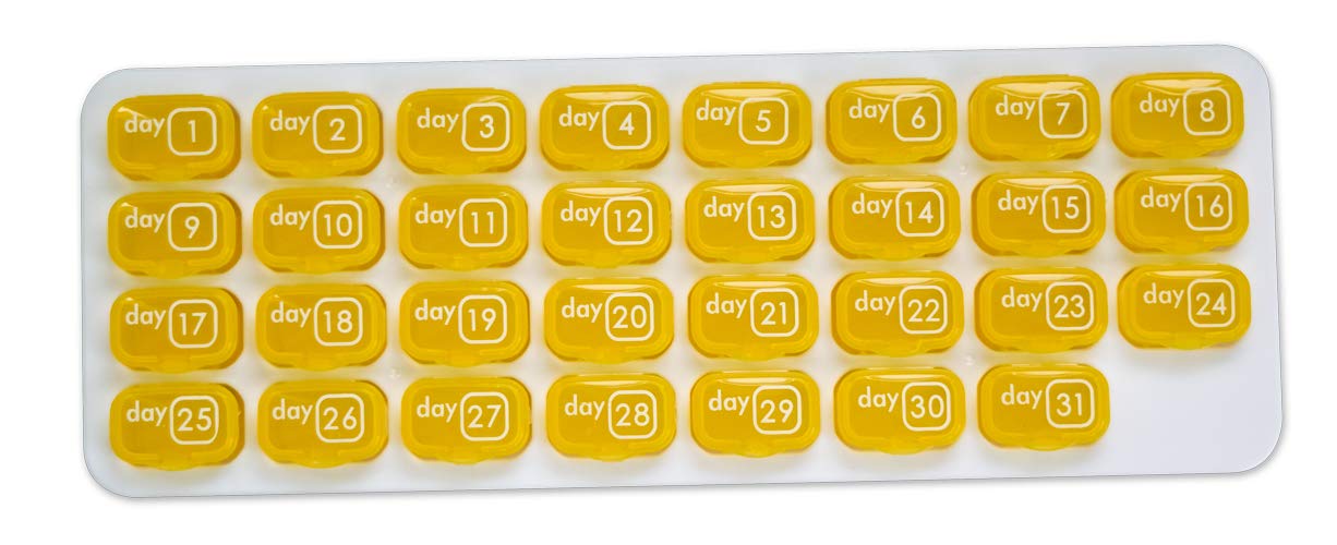 31 Day Monthly Pill Pod Organizer for Easy Medication Management - Stay on Track with Daily Vitamin Supplement Med Boxes, Ready for Travel - Yellow