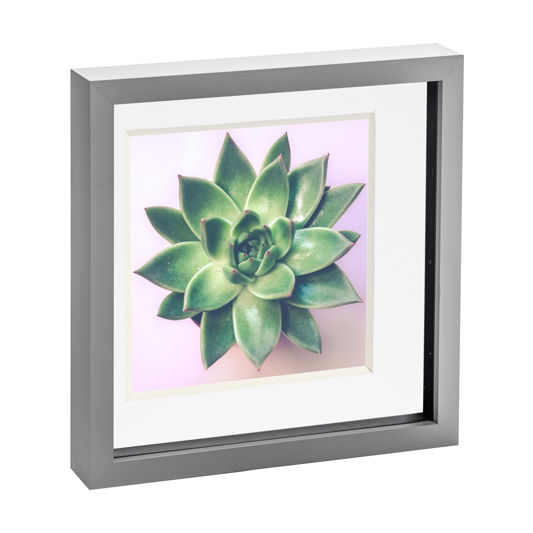 Nicola Spring 10 x 10 3D Shadow Box Photo Frame - Craft Display Picture Frame with 8 x 8 Mount - Glass Aperture - Grey