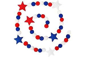 Vintage Rustic Patriotic Pompom Banner 4th of July Decoration