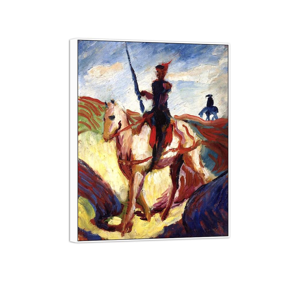 Sdyskkug White Frame August Macke Famous Wall Art For Living Room. Rider. Canvas Artwork Picture. Prints Reproduction Modern Home Decor 50X40cm
