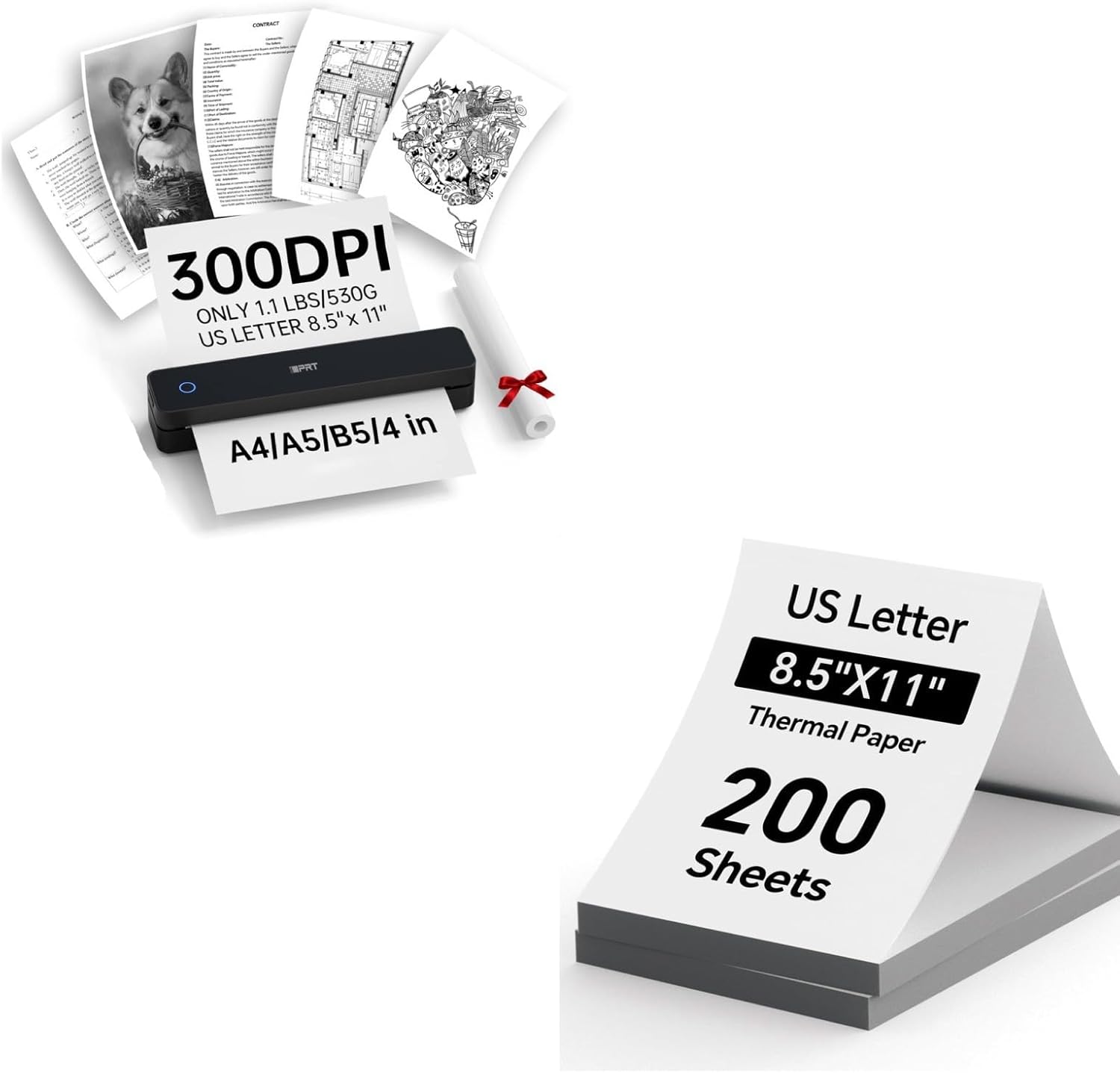 iDPRT MT610 pro Portable Thermal Printer with 200 Sheets US Letter Thermal Paper