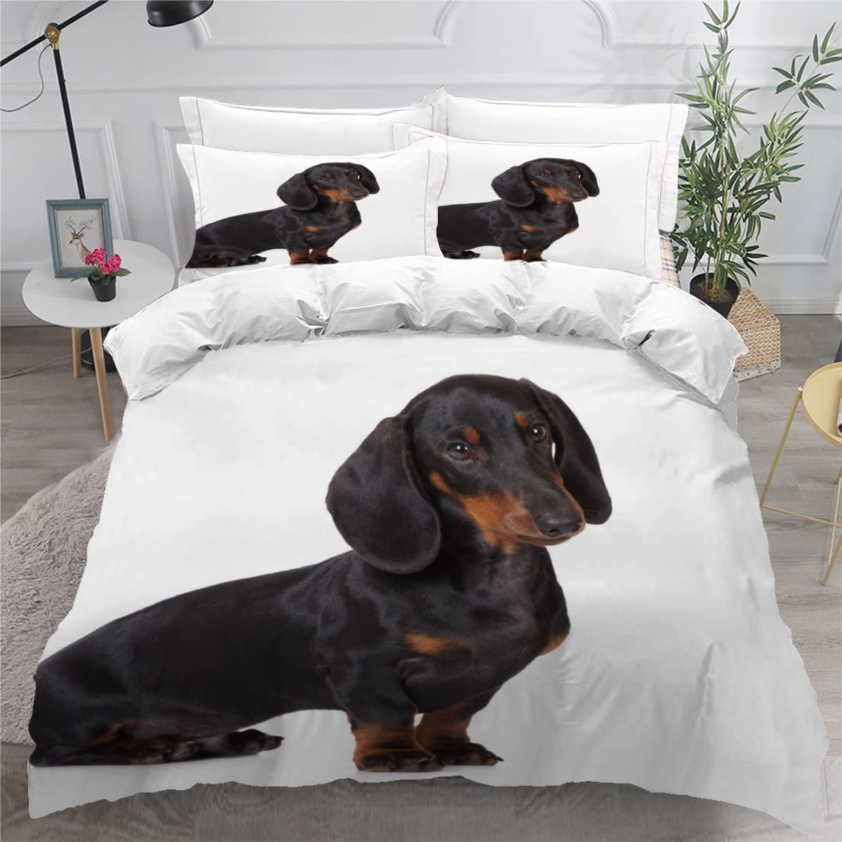 Kids Single Duvet Cover Set Girls Boys Dachshund puppy pet Bedding Set 3D Printed Bedding Single Bed Super Breathable Hypoallergenic Teens Duvet Cover Set Dog