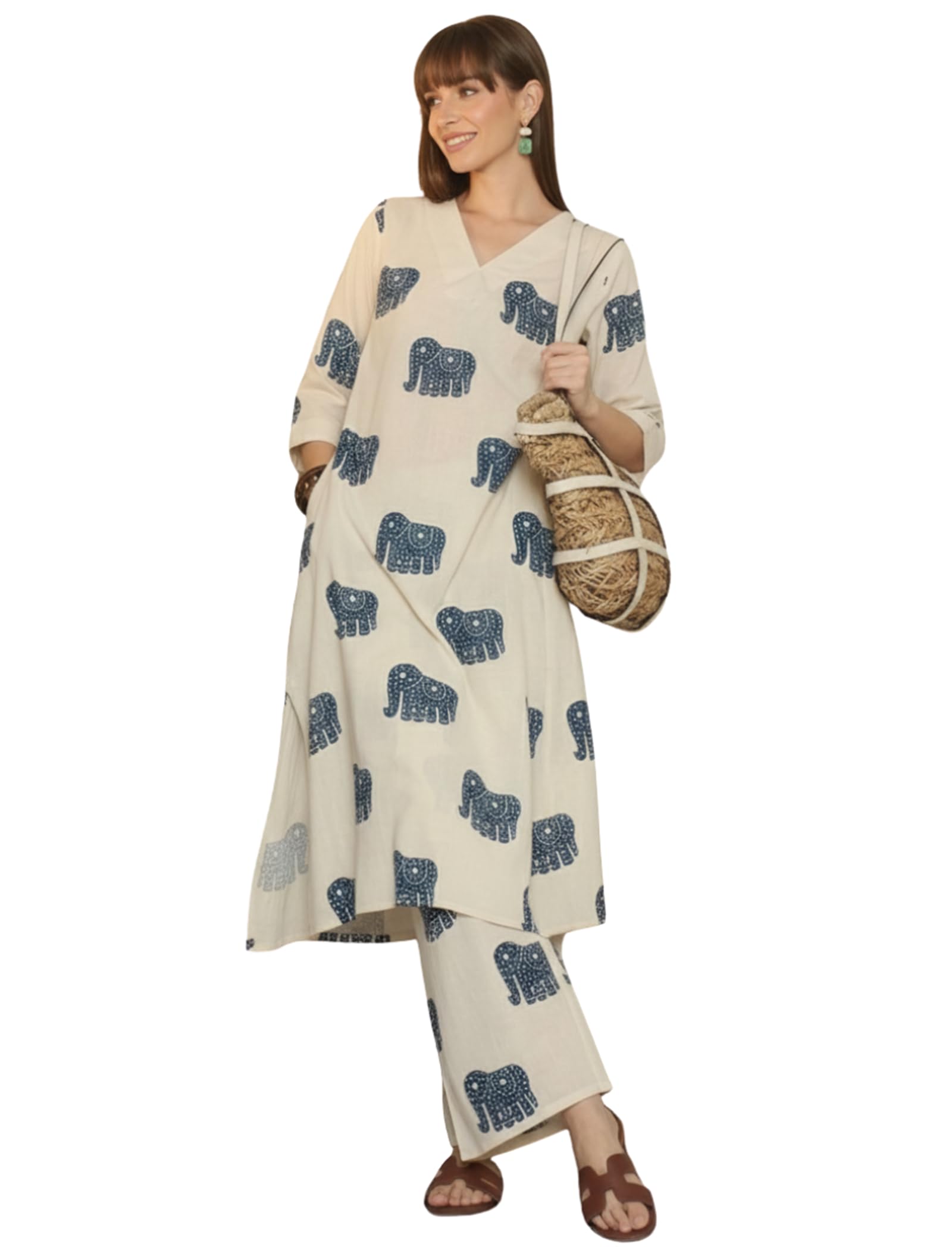 Robe kurta en viscose de qualité supérieure à motif éléphant traditionnel - 8