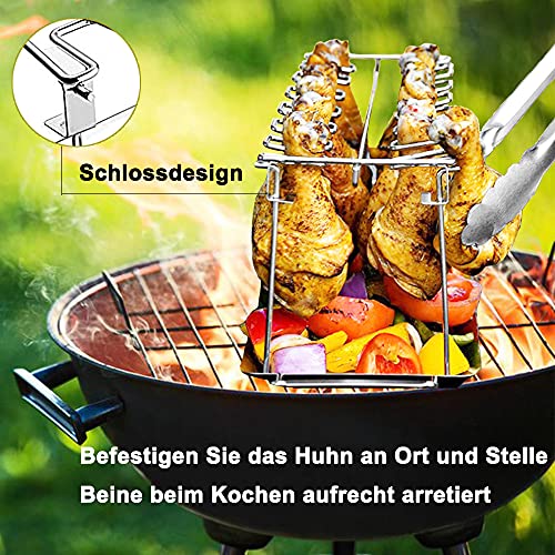 LyximGss Hähnchenschenkel Halter mit Platz für 14 Keulen -Hähnchenkeulenhalter aus Edelstahl mit Auffangschale, Gleichmäßig Gegarte Hähnchenkeulen aus dem Backofen oder vom Grill