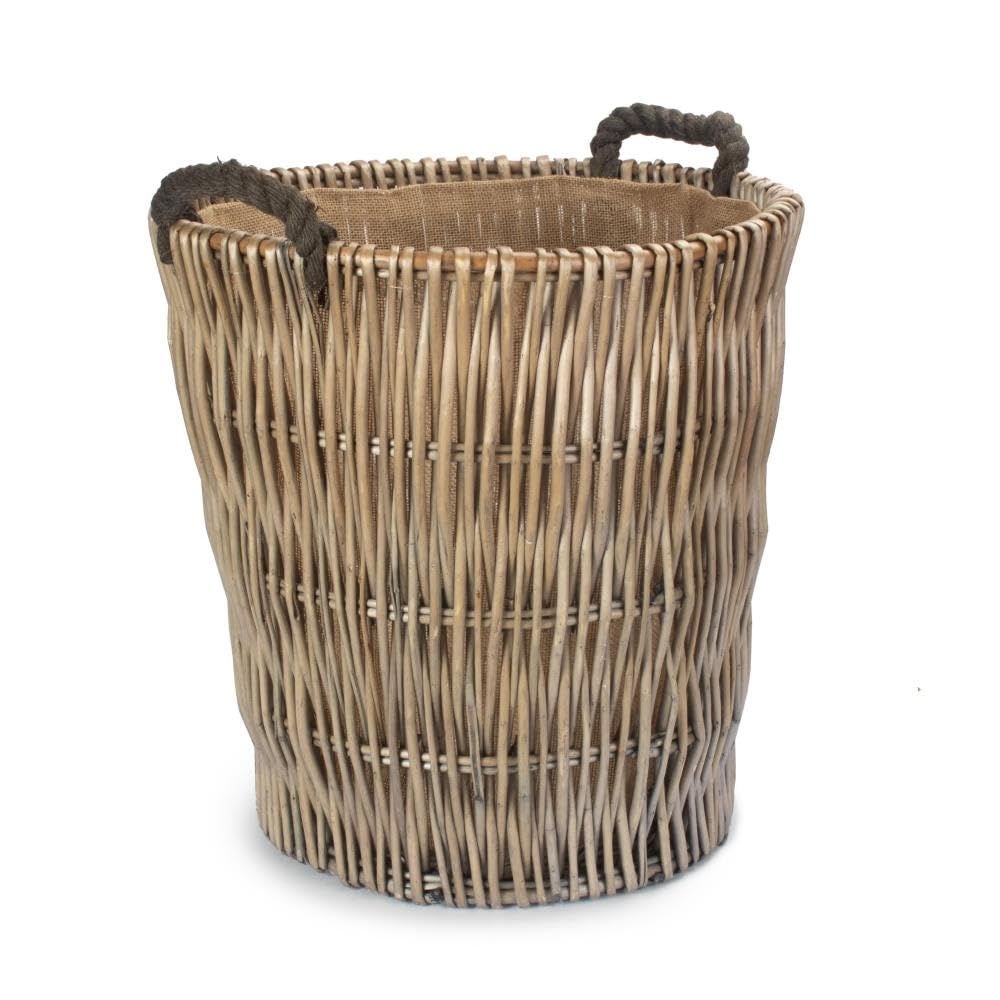 Czerwony kosz wysoki szary okrągły hesyjski koszyk z bali z podszewką z bali, brązowy, wys. 32 x szer. 43 x gł. 49 cm