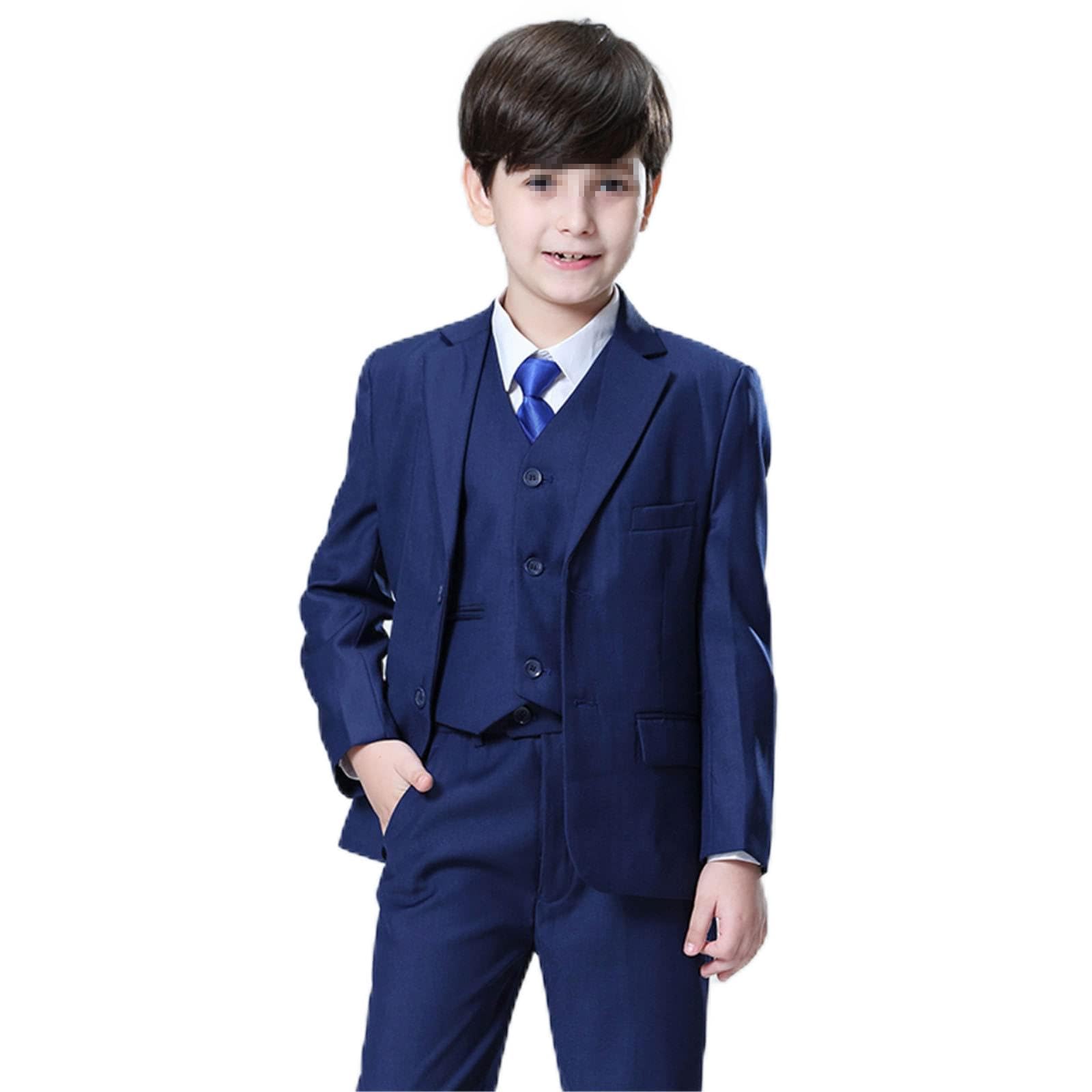 Primavera Bambini Vestito Formale Del Ragazzo Partito Di Nozze Costume Abbigliamento Cappotto Pantaloni Gilet 3Pcs Set Blu