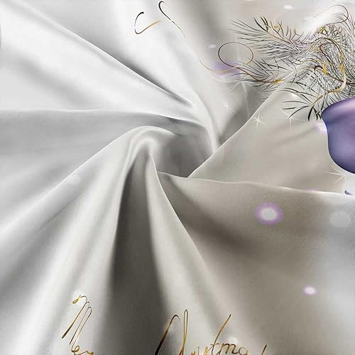 Miniatura 6 de Cortina de ducha de Feliz Navidad, bolas de Navidad, cintas y hojas de pino, cortina de ducha de tela para decoración navideña de baño, 12 ganchos,