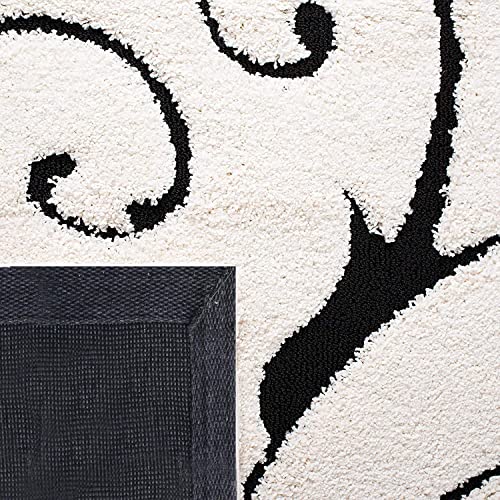 Image of Export Quality Microfiber Hand Woven Shaggy Carpet Collection with 2 inch Pile Height Carpet for Living Room & Bedroom Size 12x12 feet Square coular Black /Ivory