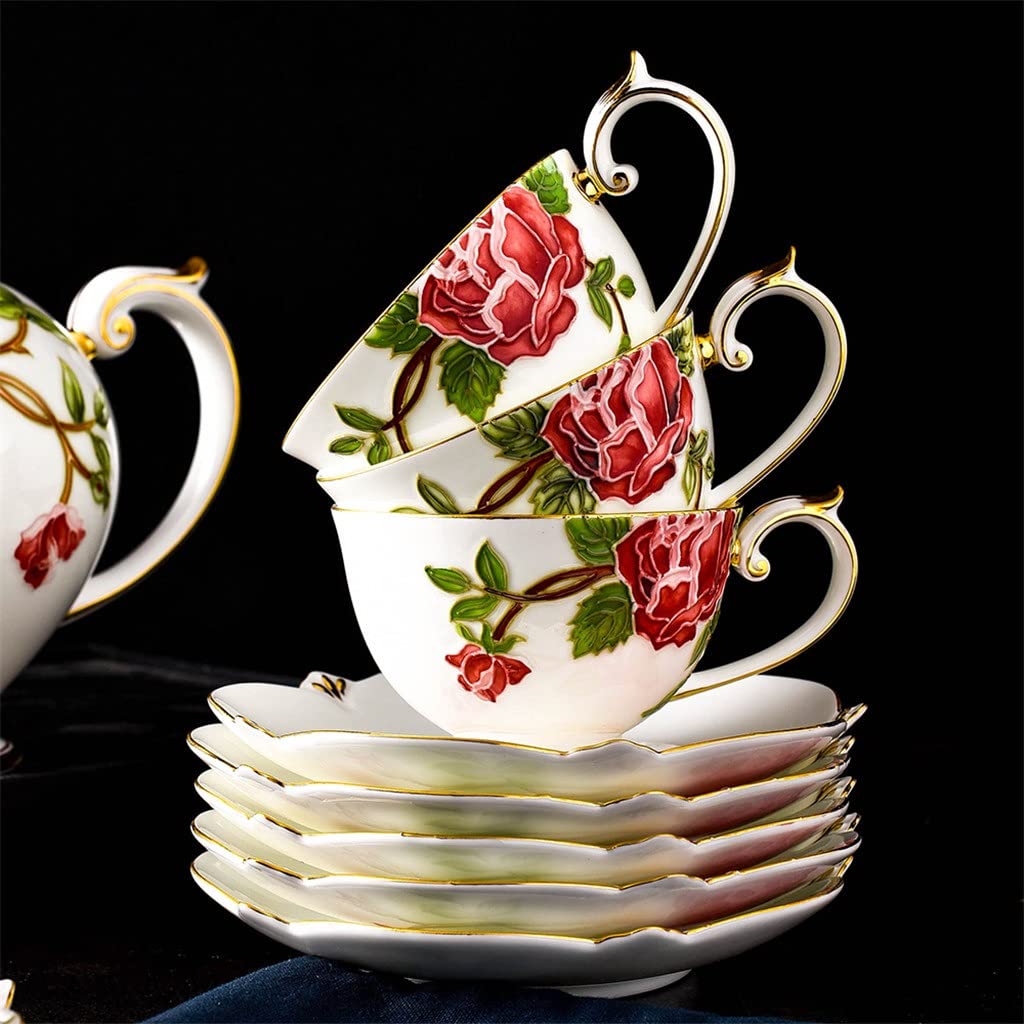 Zestaw 15 szt., wytłoczony porcelanowy zestaw filiżanek do kawy, taca do projektowania fryzury, taca na kubek pałacowy, vintage herbata party