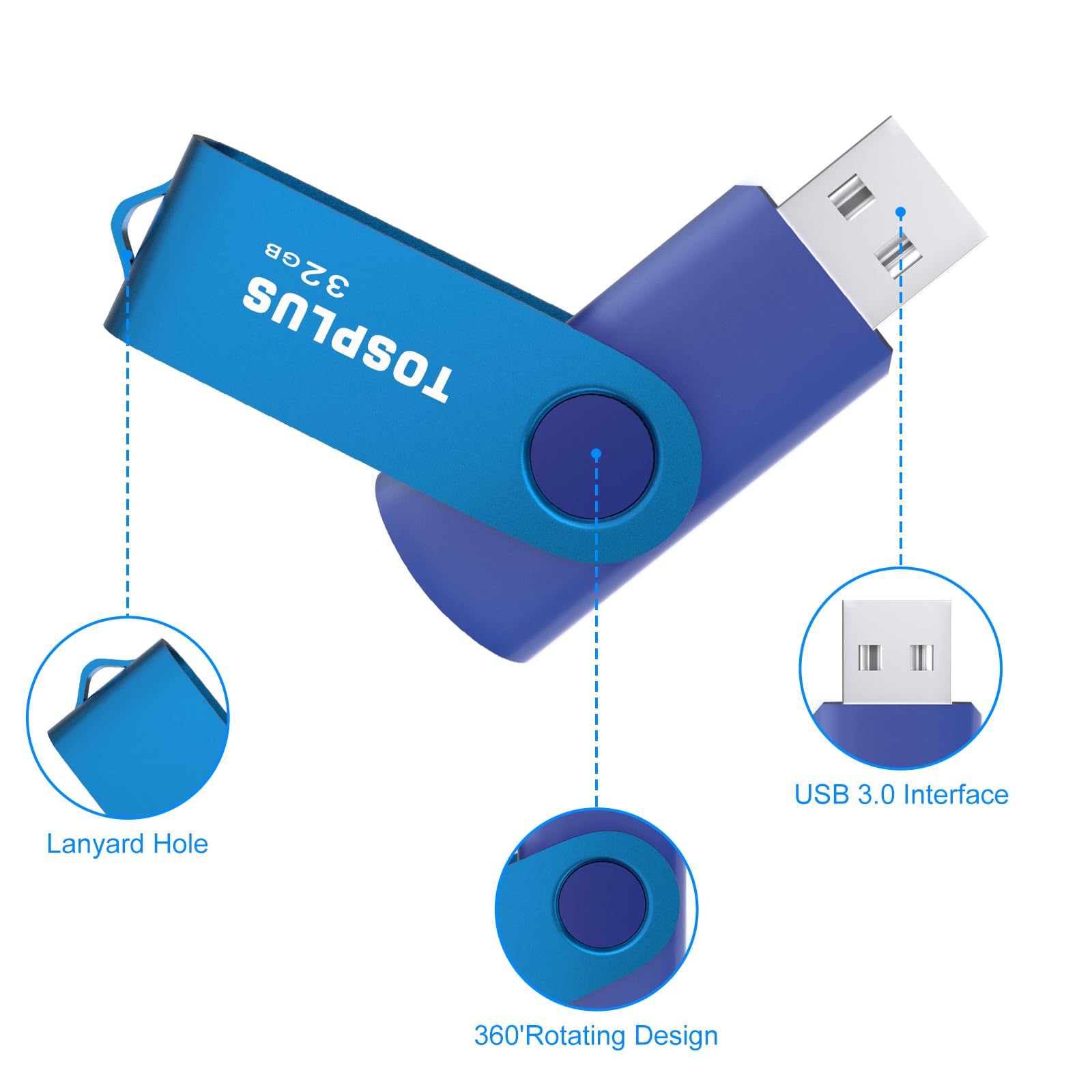 Paquete de 2 unidades flash USB 2.0 de 32 GB, memoria USB 2.0, almacenamiento de datos, diseño giratorio (negro/azul)