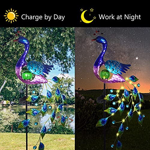 image for VEWOSTAR Garden Solar Lights Outdoor- Metal Peacock Garden Decor Solar