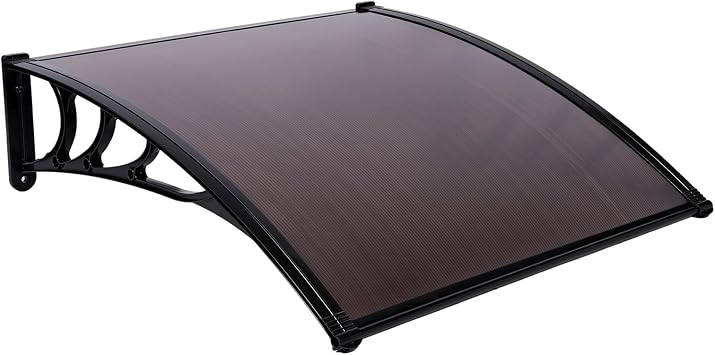 Door Window Awning Exterior, Polycarbonate Cover Entry Door Outdoor Patio Awning Canopy, Front Door Overhang Awning for Sun Shutter, Rain and Snow Protection Brown Board Black Bracket, 100 * 100cm