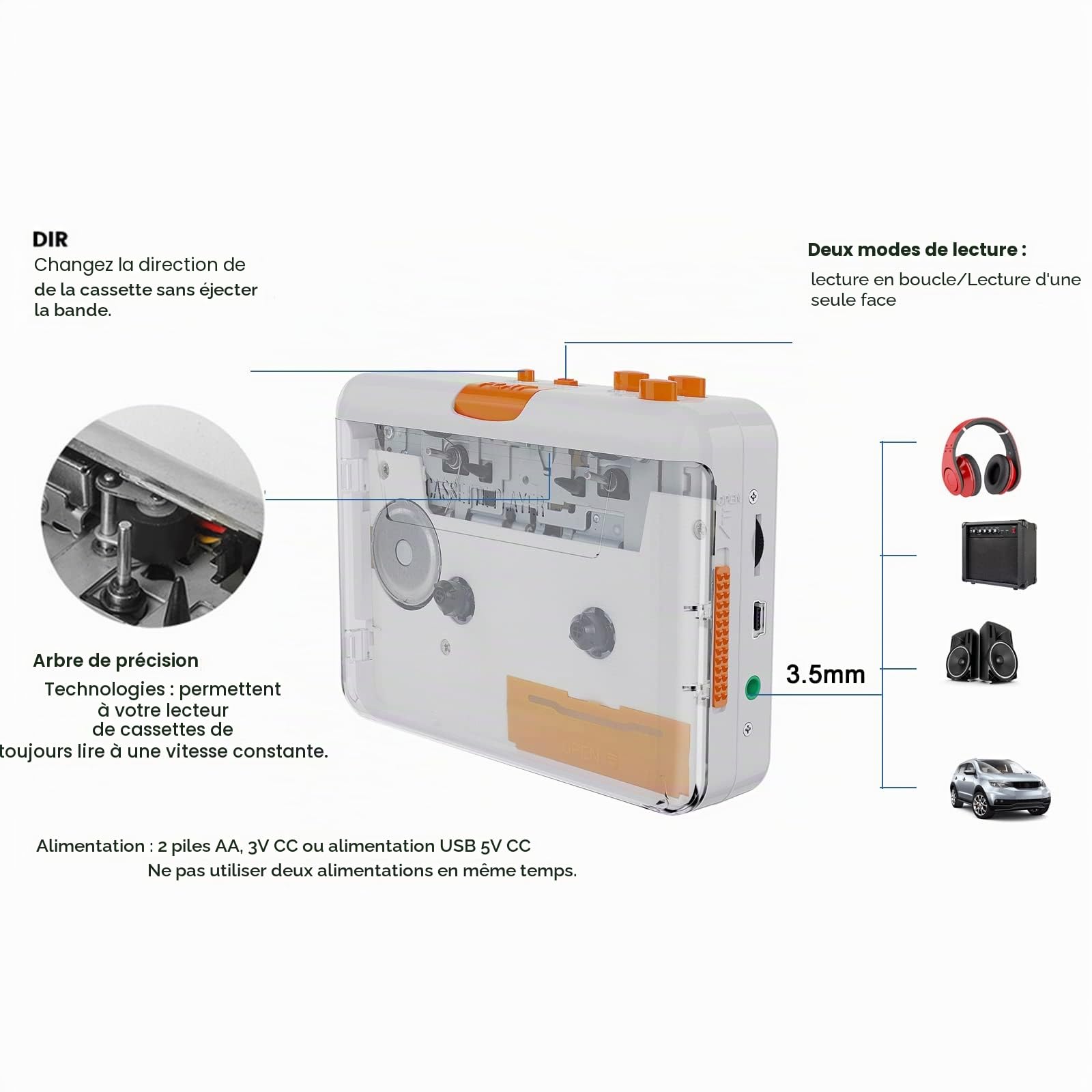 Docooler Lecteur de cassettes portable – Cassette vers MP3/CD via USB Compatible avec les ordinateurs portables et PC, 218SP Cassette Tape-to-MP3 Converter