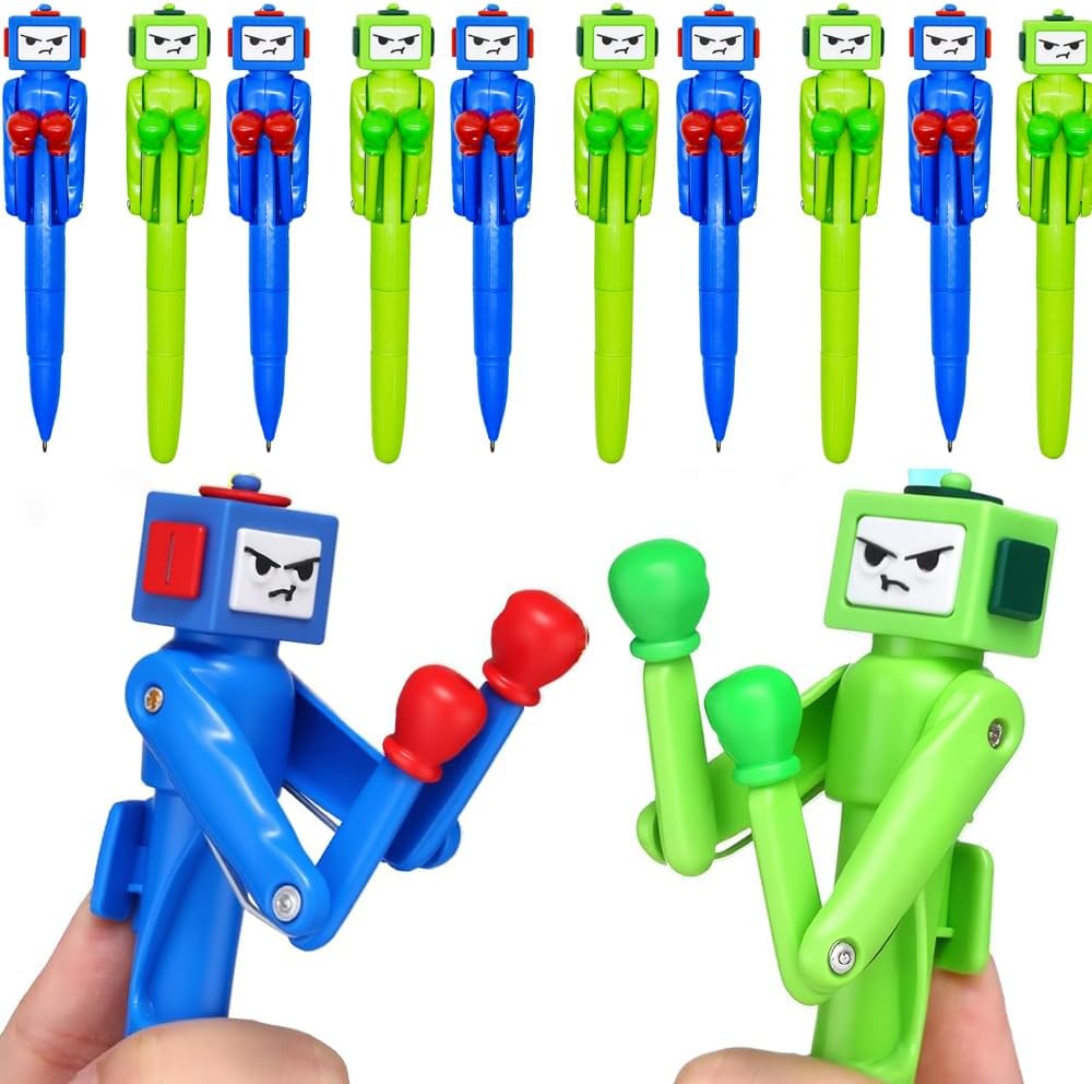 (12 PCS) Ballpoint Pens, Boxing Pen Robot with Punching Arm and Crisp Button Sound - Funny and Cool Novelty Pen - 1.0mm Smooth Writing, Gift for Christmas Birthday Office Smooth (Blue/Green)