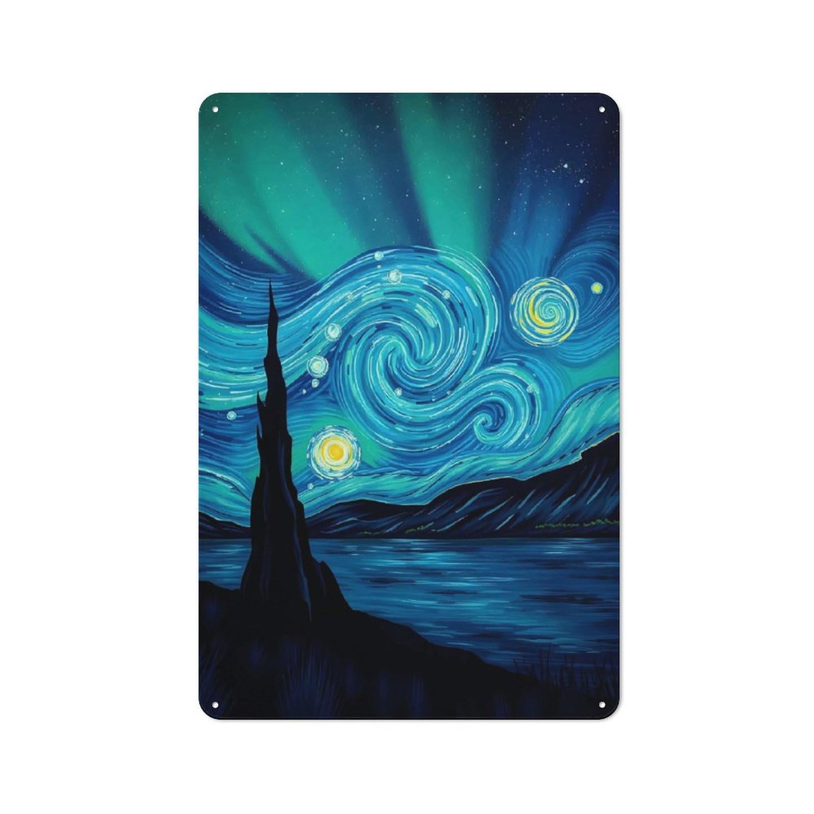 Junmoney Starry Night Aurora Bistro Style Decorative Metal Plaque 30X20cm, Bistro Wall Plaque For Tea Room, Shop Wall Or Breakfast Area