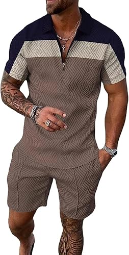 BIRW Conjunto deportivo de 2 piezas para hombre, conjunto de pantalones cortos de verano de moda, camiseta polo casual de manga corta y pantalones