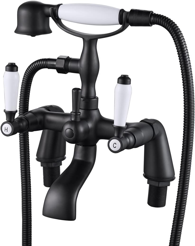 Traditional Bathtub Mixer Tap,Luckyhome Victorian Bath Shower Mixer Tap with Hand Held Shower(Black)