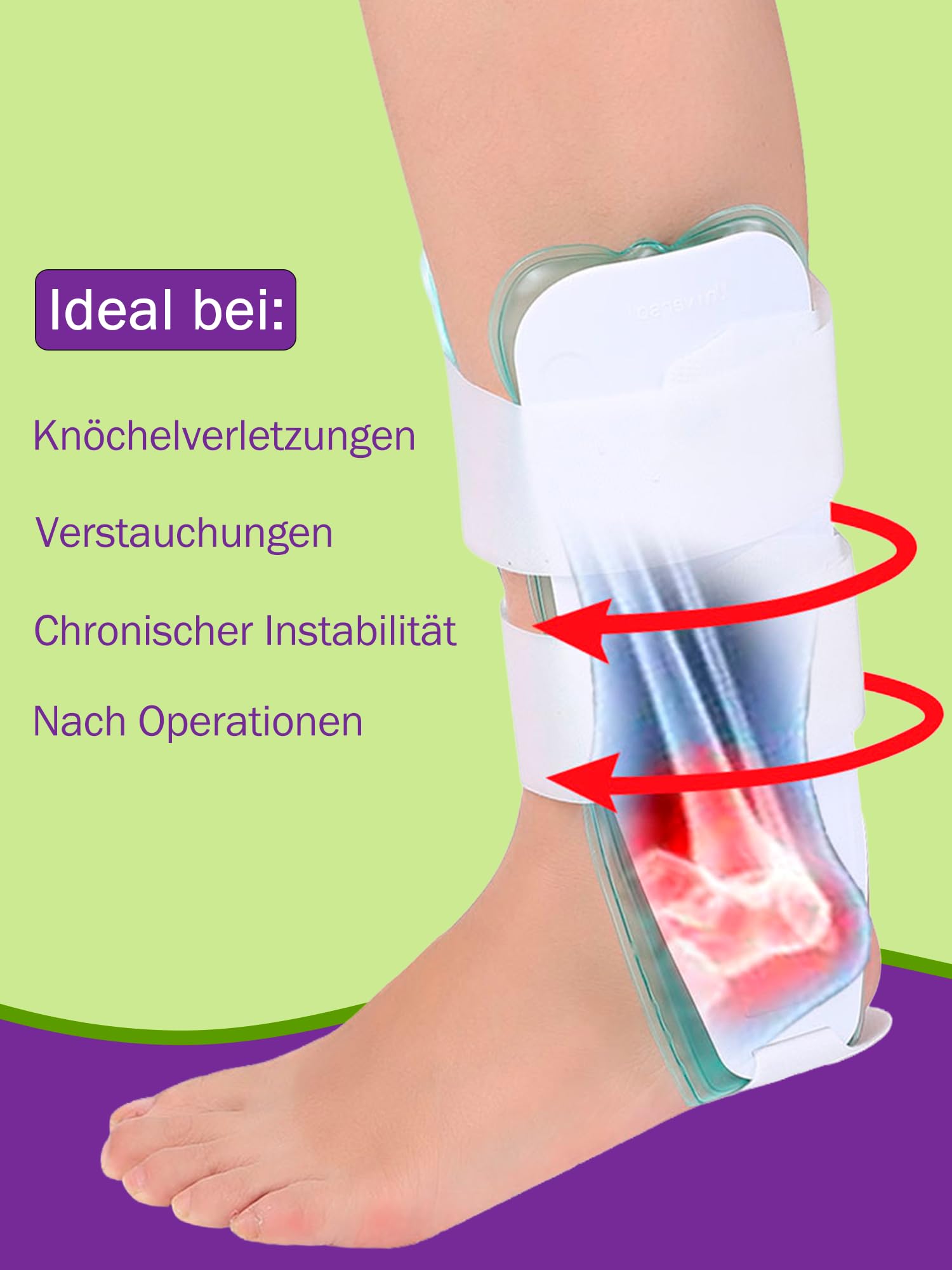 Watris Veiyi Orthese Sprunggelenk, 26.5x18cm Knöchel Stabilisator, Verstellbare Silikon Sprunggelenk Schiene mit Gelpolstern, Schiene Links Rechts Fußgelenkbandage für Erwachsene