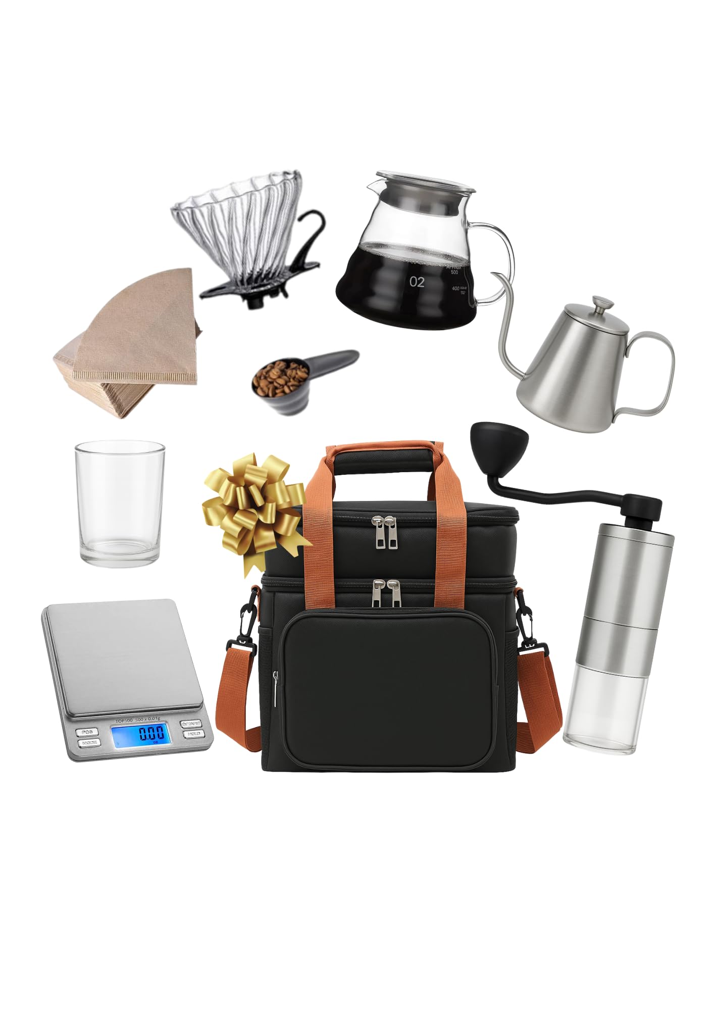 DOPPIO Coffee Maker Dripper Set, 9-Pcs Pour Over Coffee Maker Brewing Set with 600ml Glass, Gooseneck Kettle, V60 Glass, Dripper & Carry Case,Gift-Grey (Premium Kit) for Home,Office & travelling-image-16