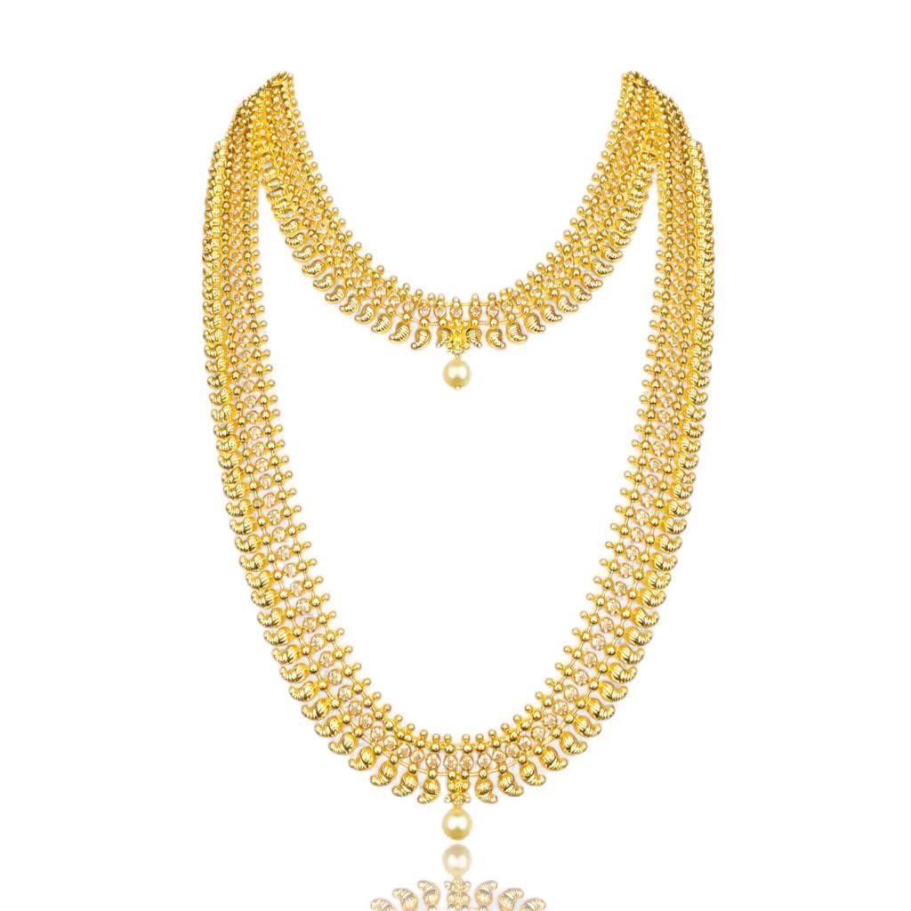 South Indian Bridal Necklace with Adjustable Back Chain | Mango & Stone Design | Great for Special Gatherings |