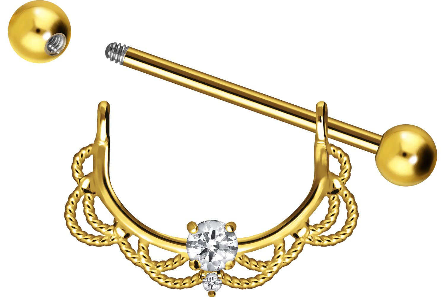 PIERCINGLINE Piercing per capezzolo in acciaio chirurgico, design con cristalli e cristalli, per capezzolo, colore e dimensioni a scelta