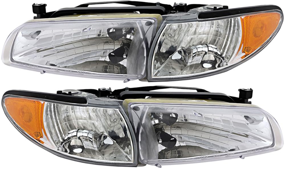 Compatible with Pontiac Grand Prix Headlights Lamps Set 1997 1998 1999 2000 2001 2002 2003 Halogen Driver and Passenger Side