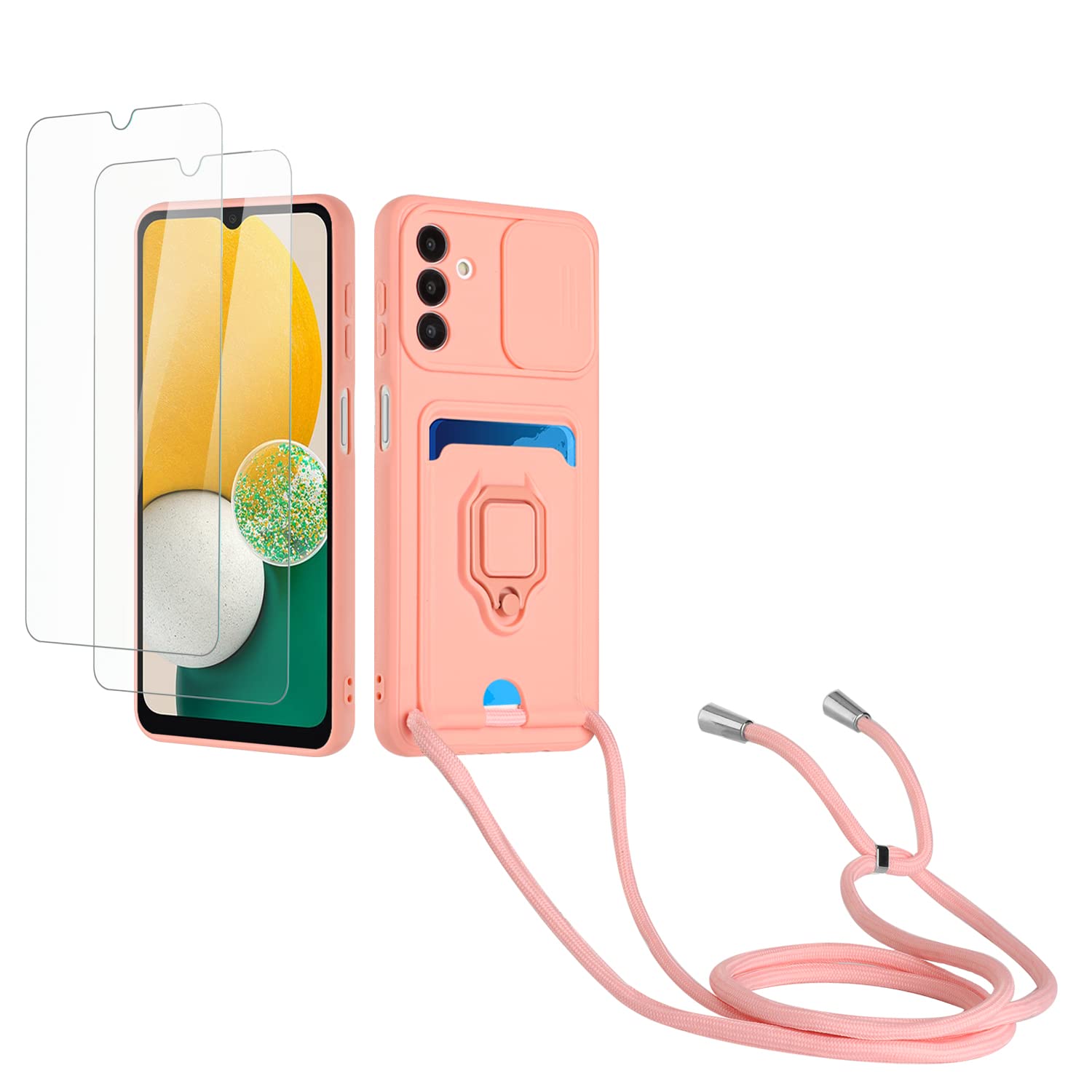 Kaslly Funda con Cuerda para Samsung Galaxy A35+[2 Pack Protector Pantalla],Case con Ranura para Tarjetas,Cubierta de Cámara Deslizante Proteger,Doble Cara Protección-Negro — view 62