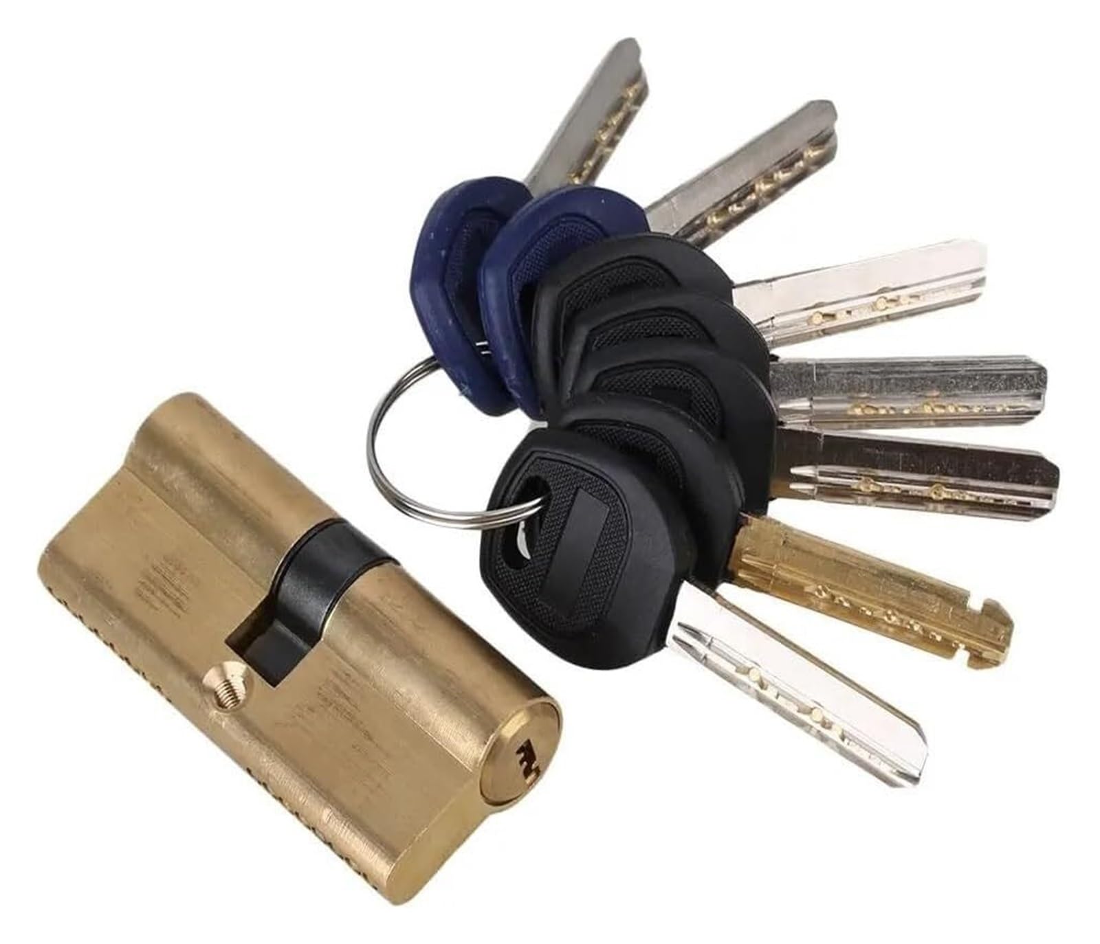 Cyjaznhh One Color Door Lock Cylinder 5 Pin Gold Brass 70Mm With 7 Keys