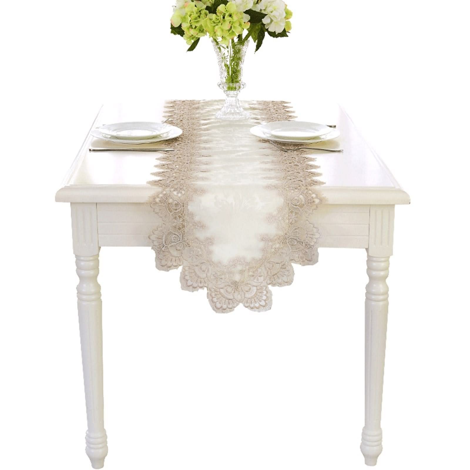 Tischband Herbst, Tischtuch für Biertisch aus Polyester Spitzenmuster Hellbraun 40x220CM für Abendessen Hochzeit Dekor