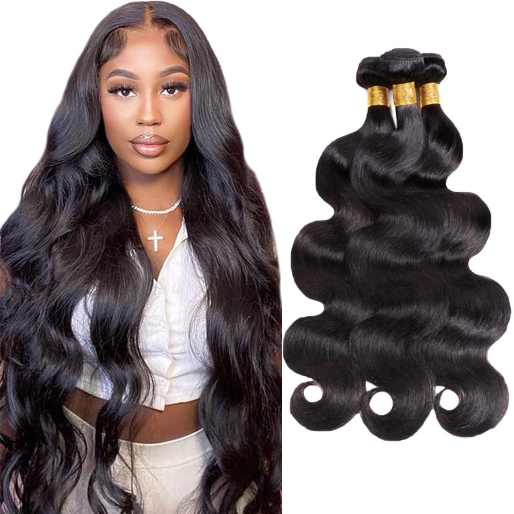26 28 30 Inch 1B Body Wave Bundles Natural Black Human Hair Budles Brazilian Virgin Mixed Length Body Wave Bundles Human Hair Extensions 50 Gram Per Bundle