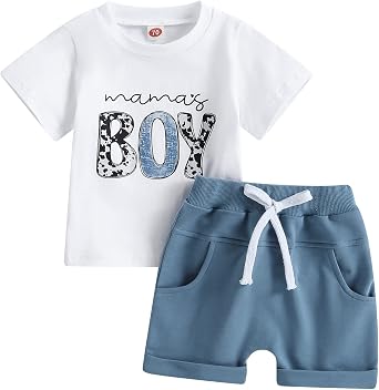 Toddler Baby Boy Summer Clothes Mamas Little Boy Short Sleeve T Shirt Tops Infant Rolled Stretch Shorts Set