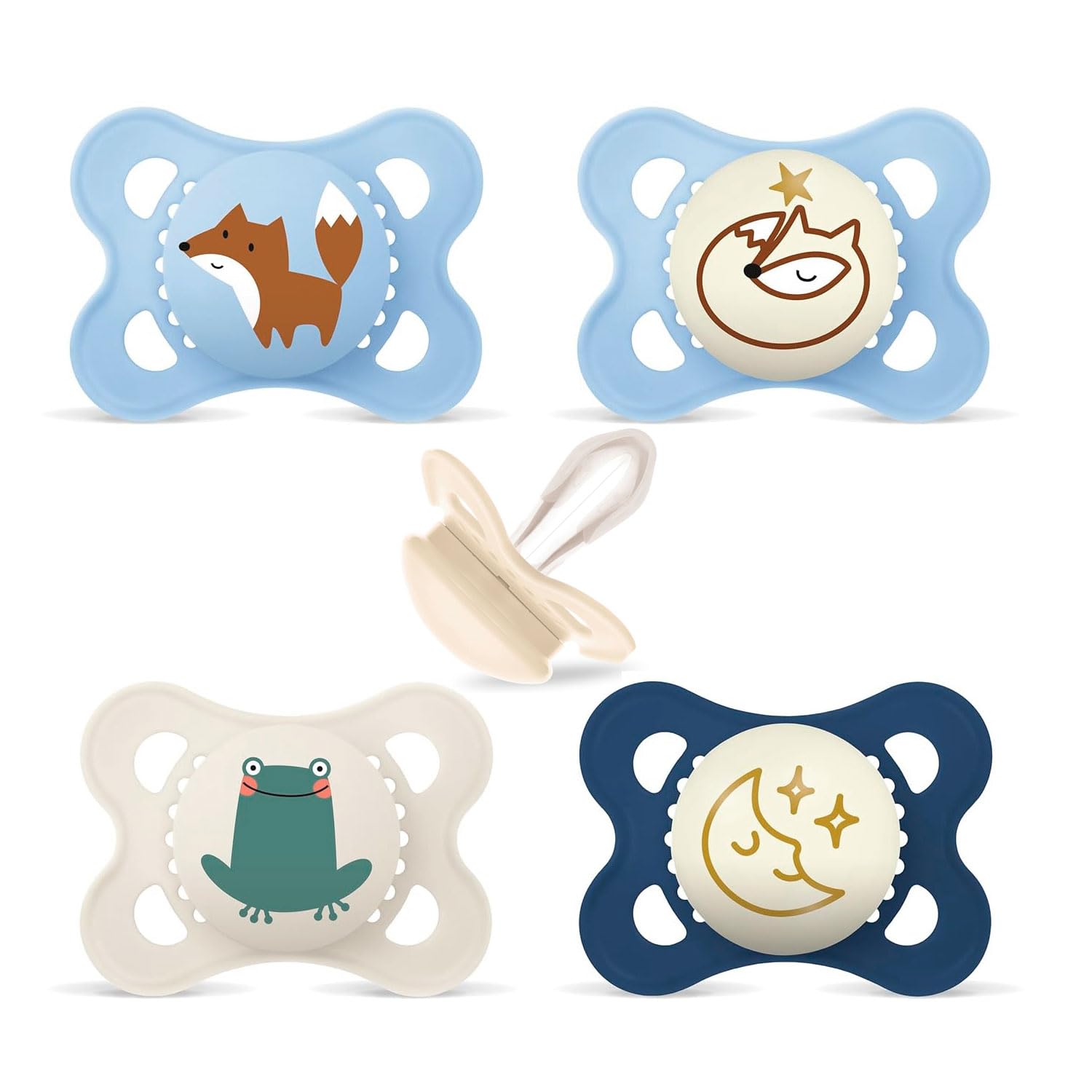 MAM Day & Night Tétines en silicone 0-6 Uni // Lot de 4 // incl. 2 boîtes de transport stérilisantes