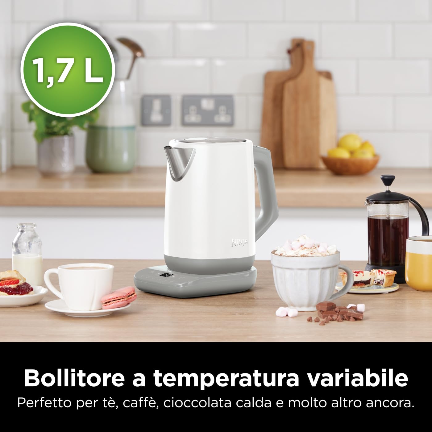 Ninja Bollitore Elettrico con Temperatura di Precisione, Bianco, KT200EUWH | con Display LED, 1,7L, con Controllo della Temperatura, Facile da Usare, Bollitura Rapida e Mantenimento della Temperatura