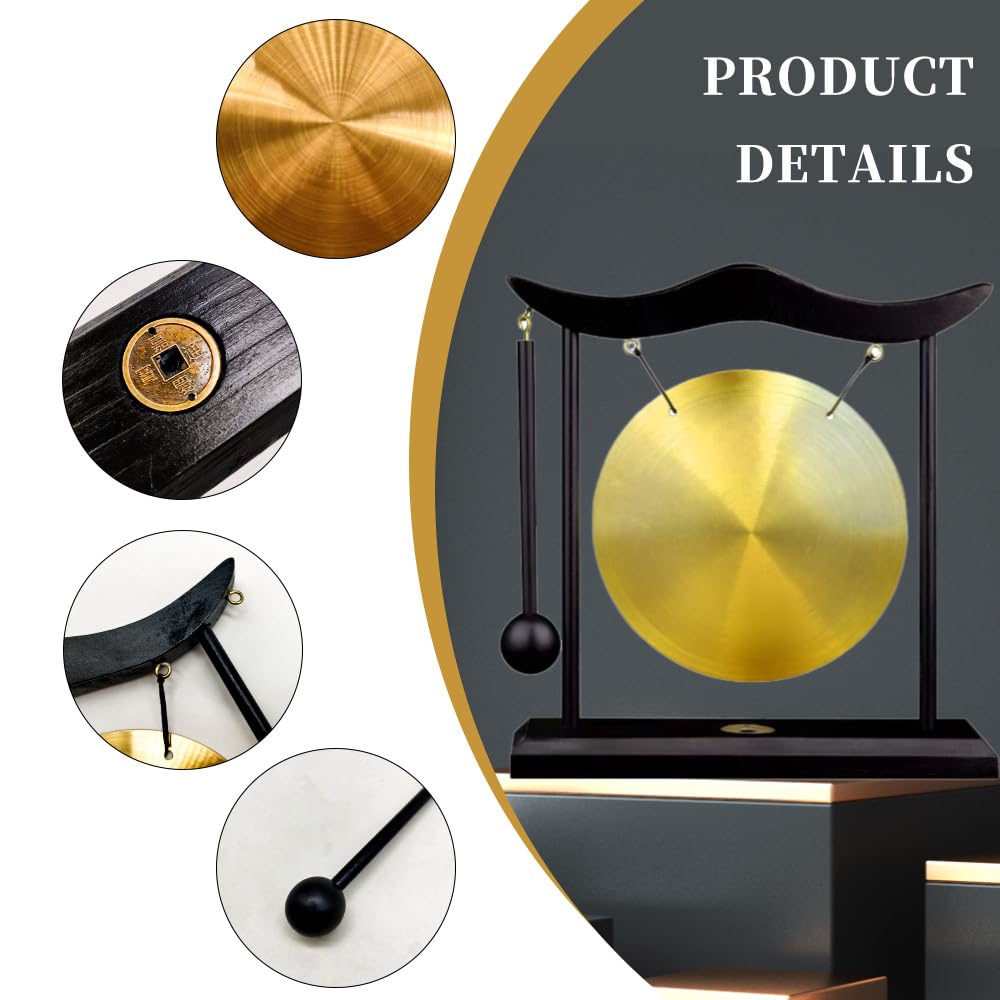 Brass Feng Shui Gong Percussion Instruments Handmade Brass Gong Zen Art Desktop Chinese Home Decor Office Decorative Ornament Housewarming Blessing Gift - Image 2