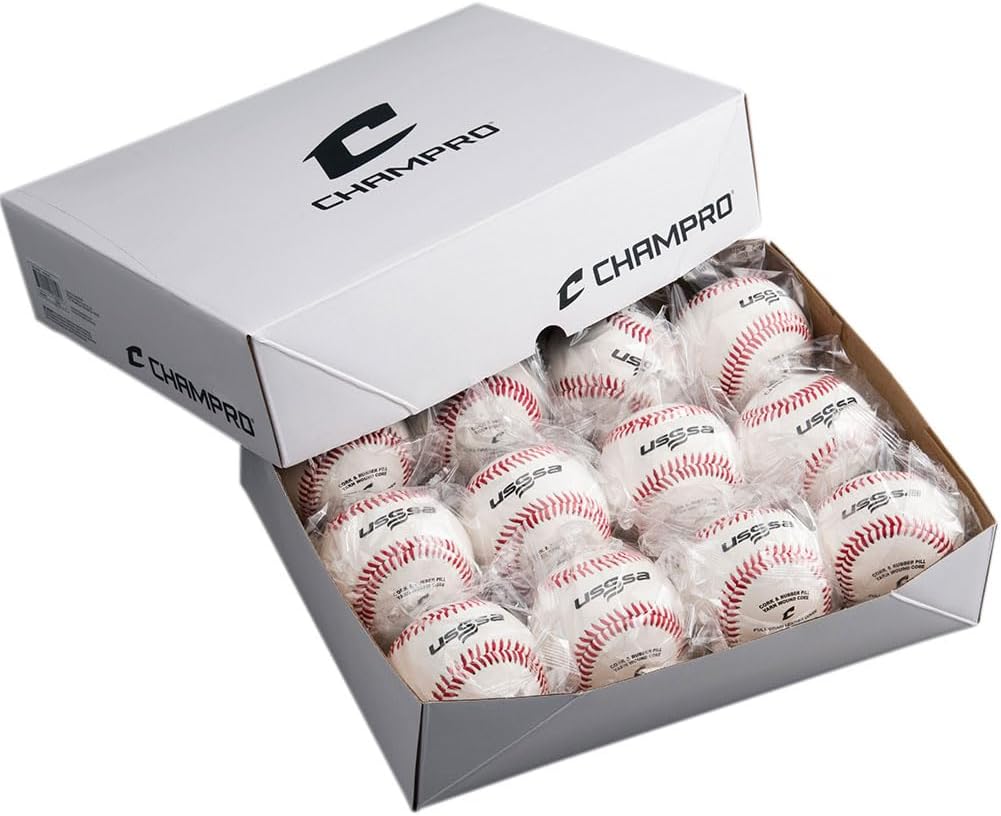 CHAMPRO USSSA Game Baseballs with Full Grain Leather Cover, 12Pack, White