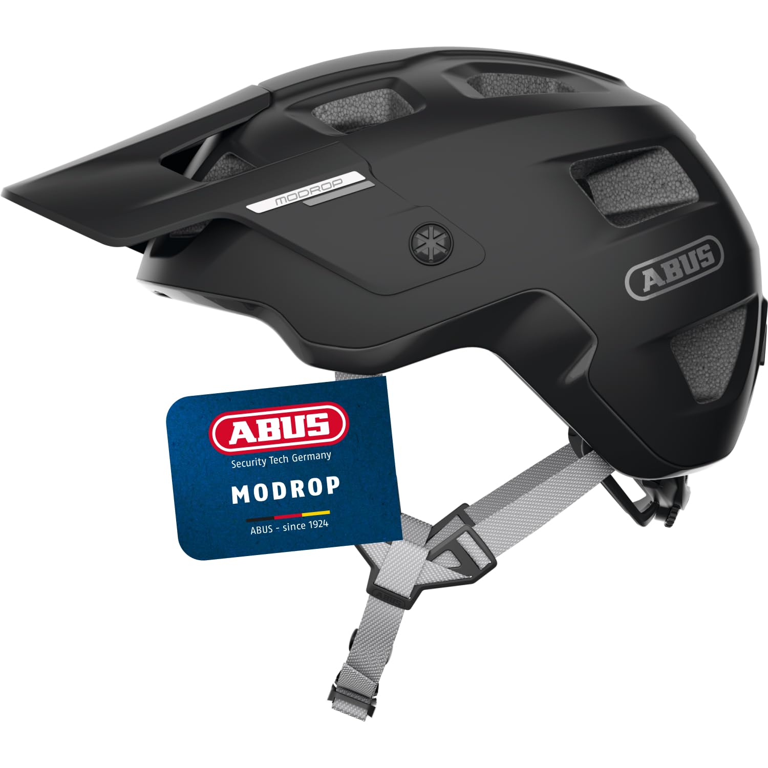 ABUS MTB-Helm MoDrop, Schwarz, L | In-Mold-Verfahren, Verstellsystem, Goggle-Halterung, Zopf-Öffnung