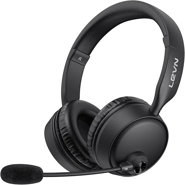 LEVN Bluetooth Headset with Microphone, Wireless Headset with Mic & Mute Button, 60 Hrs Working Time, Noise Cancelling Bluetooth Headphomes 5.3 Multipoint Connect to Cell Phone/Mobile/Laptop/Tablet/PC