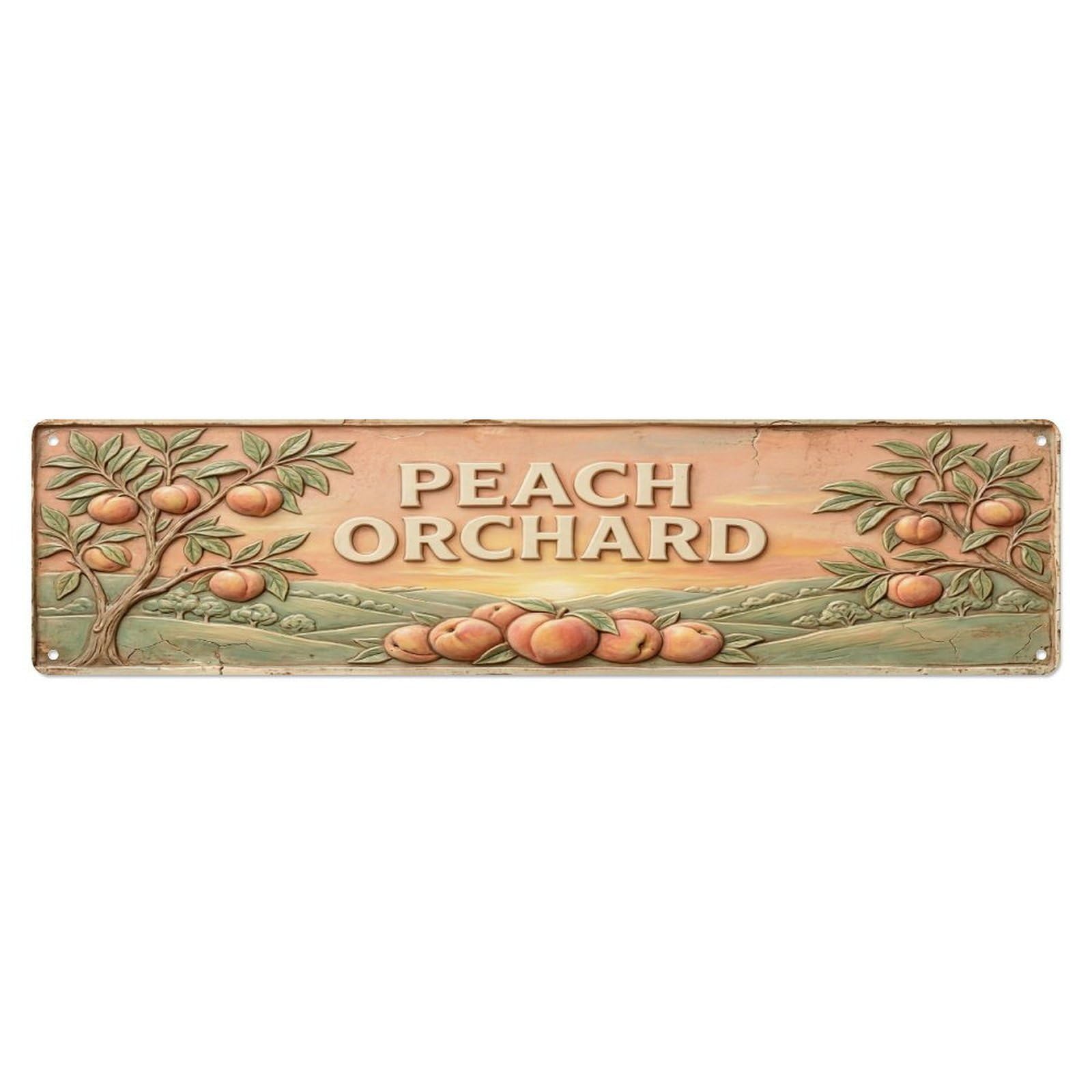 Olhnbad 4X16inch(10X40cm) Vintage Cottagecore Garden Peach Orchard Relief Metal Tin Sign
