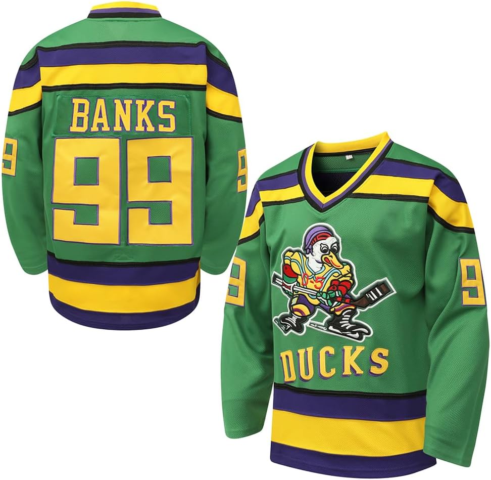 Mighty Ducks Ice Hockey Jersey #96 Charlie Conway #99 Adam Banks,90s Movie Hockey Jersey for Men and Women