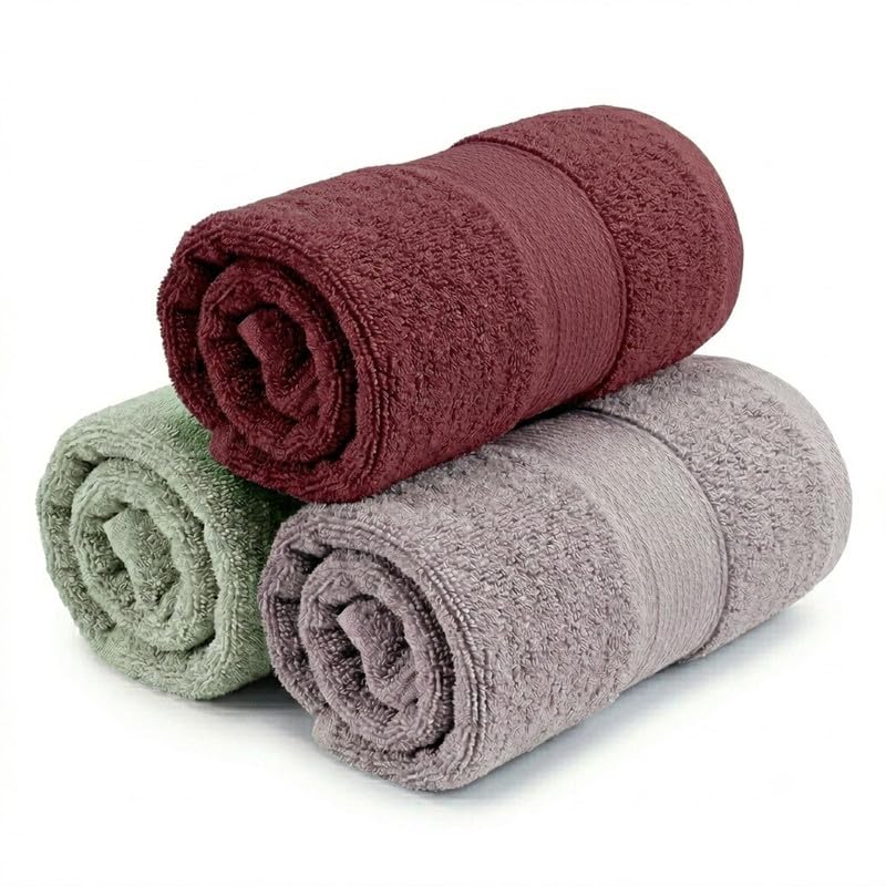 Image of TowelWala Hand Towel 550 GSM Soft Absorbent Quick Dry (Maroon /Grey /Green)