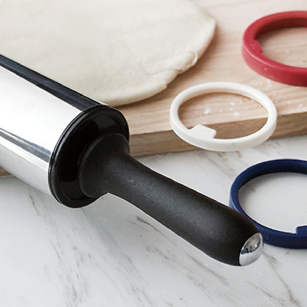 HEALLILY Rodillo Ajustables de Anillos con Acero Inoxidable Pulgadas de 11 de Grosor Antiadherente, Adecuado para Amasar Masa y Fondant Cocina