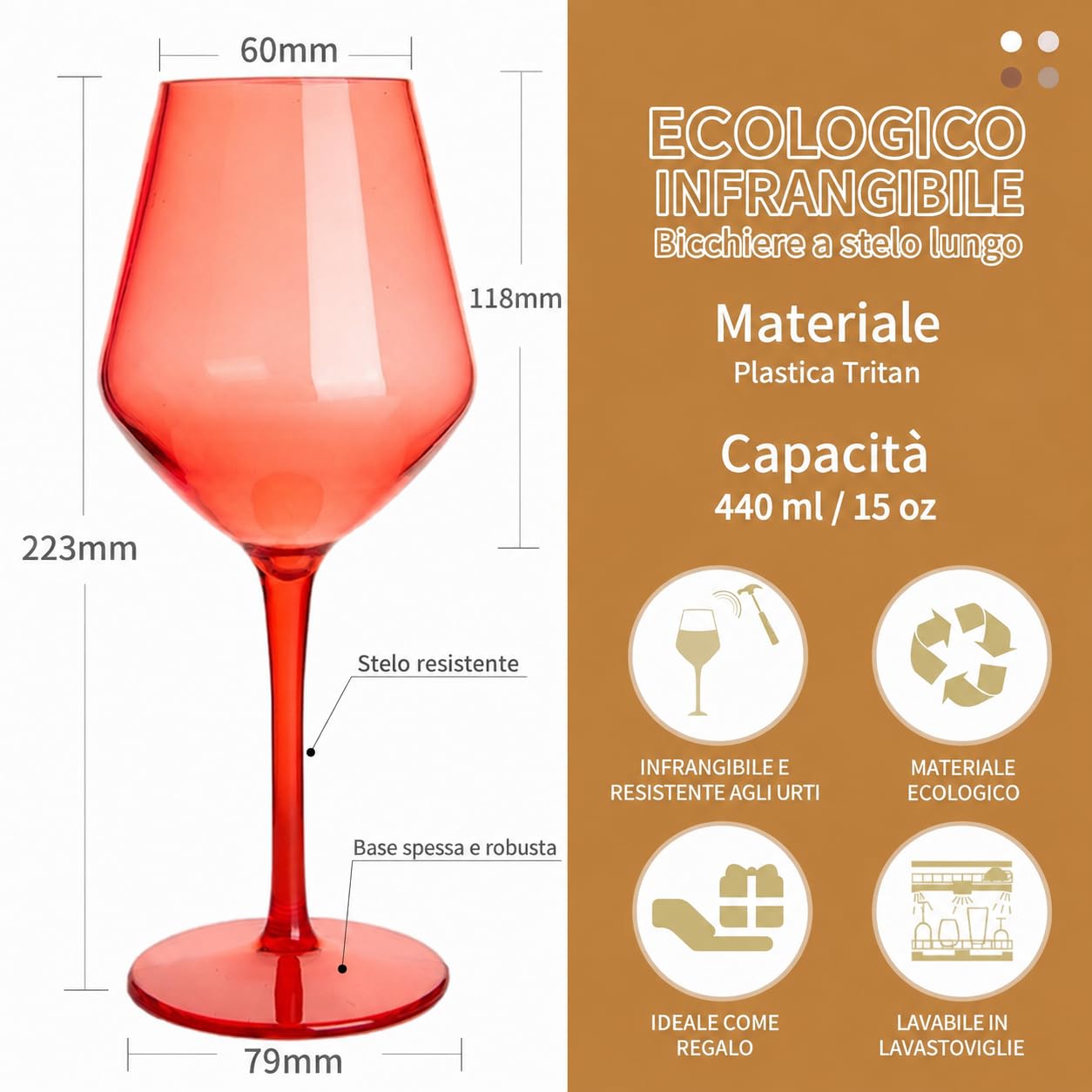 Generico Bicchieri da Vino Galleggianti Infrangibili per Piscina, Set da 6, 440 ml, Bicchieri da Vino Rosso con Stelo Lungo, Riutilizzabili per Piscina, Spiaggia e Feste – Rosso