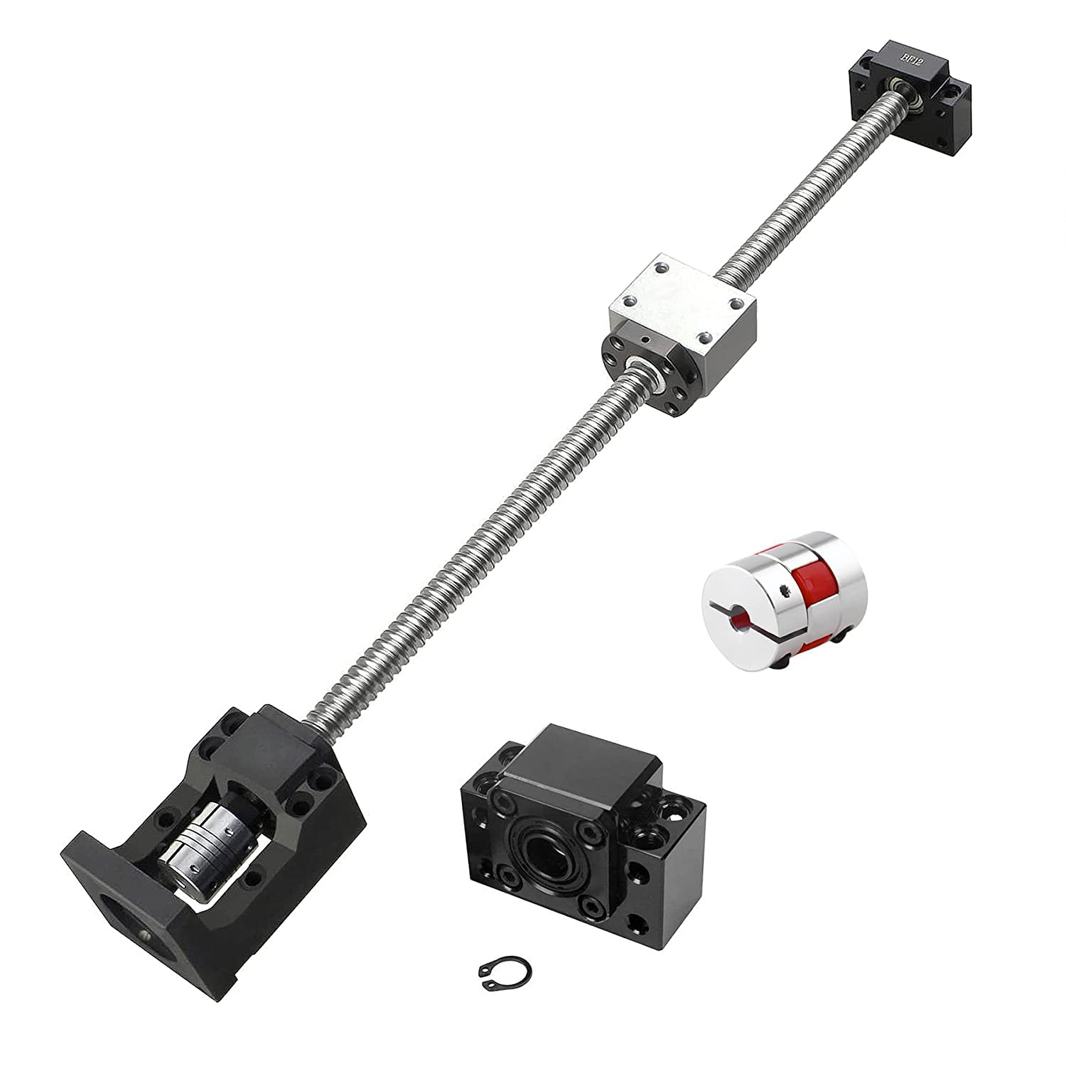 CNCMANS SFU1605 Juego de husillo de bolas de 1500 mm, guía lineal con soporte BK12/BF12, carcasa de tuerca, 2 unidades de acoplamiento de 6,35 x 10 mm, y soporte para motor Nema 23