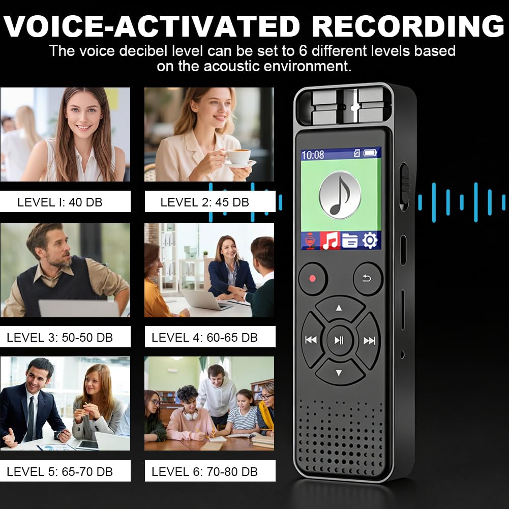 Grabadora de voz de 128 GB, mini grabadora con reproducción y grabadora de voz controlada por voz, con cancelación de ruido para presentación/entrevistas/clases/reuniones