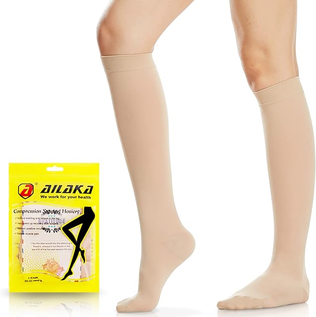 Ailaka 20-30 mmHg Compression Socks for Women & Men 1 Pair, Graduated Support Closed Toe Knee High Varices Stockings, Travel, Casual-Formal Hosiery