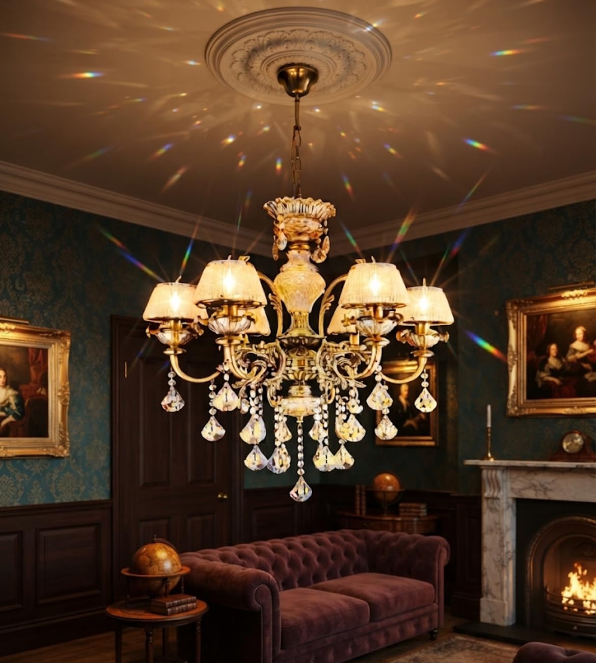Sanleen Italian Chandelier - Antique Gold Crystal Light -2