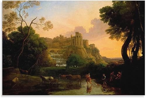 Claude Lorrain - Póster de vista ideal de Tivoli, pintura decorativa en lienzo, arte de pared, póster de sala de estar, pintura de dormitorio, 12 x