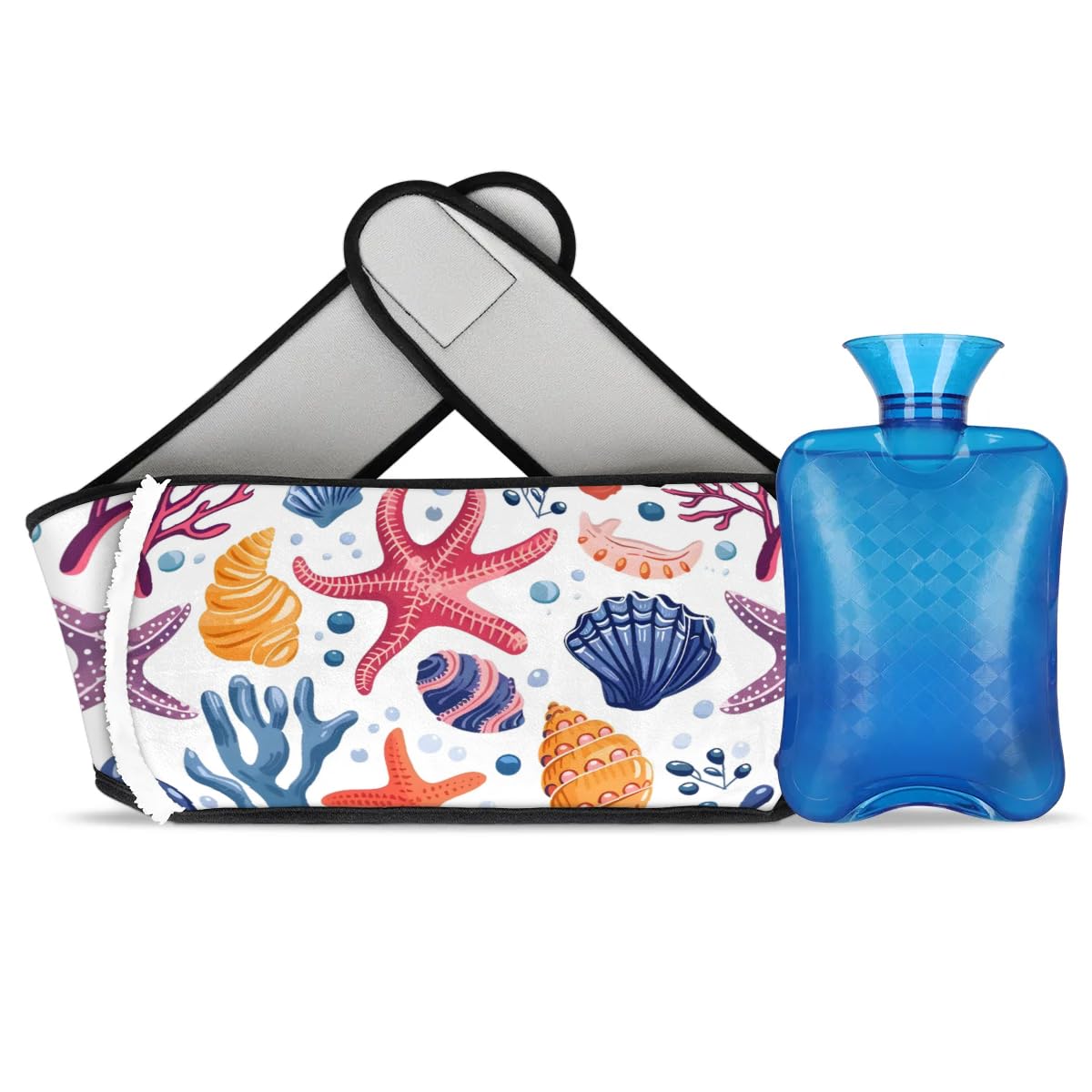 Hot Water Bag with Waist Cover Shell Starfish Coral Warm Hot Water Bottle Belt Plush Double Hand Insert Wearable Water Bag Detachable Hot Bottle Pouch for Neck Shoulder Pain Relief